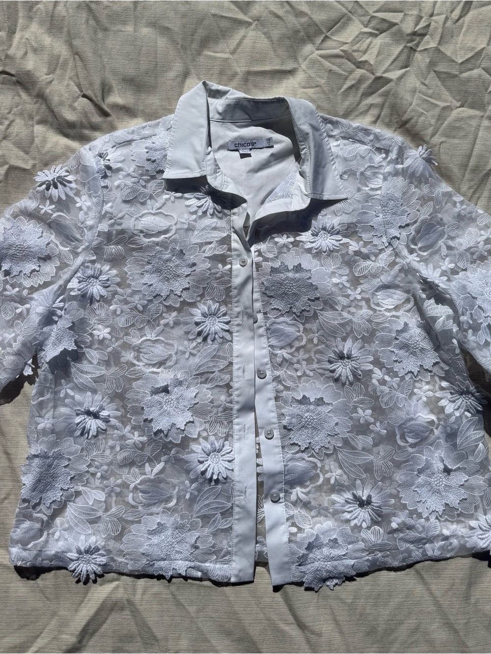 Chico's White Floral Lace Button-Down Shirt